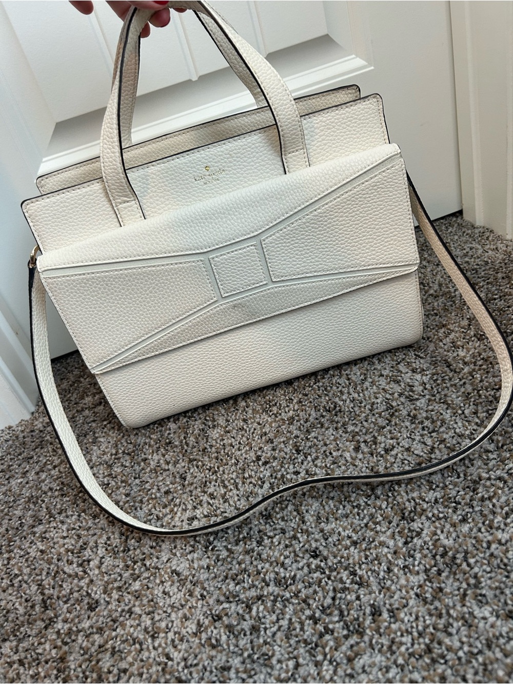 kate spade Cream Pebbled Leather Satchel with Crossbody Strap